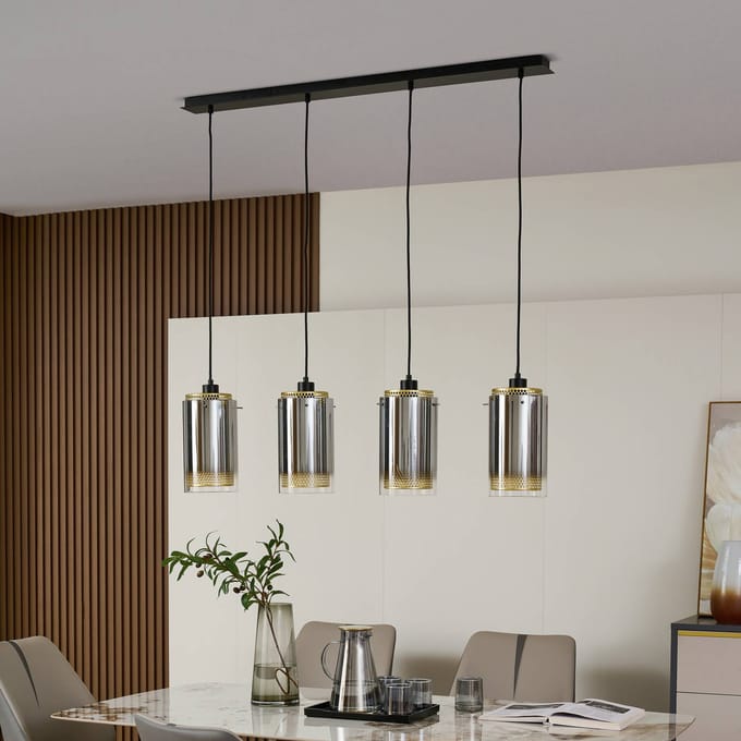 Lucande - hanglamp - 4lichts - Glas, ijzer - H: 28.5 cm - E27 - antraciet, goud