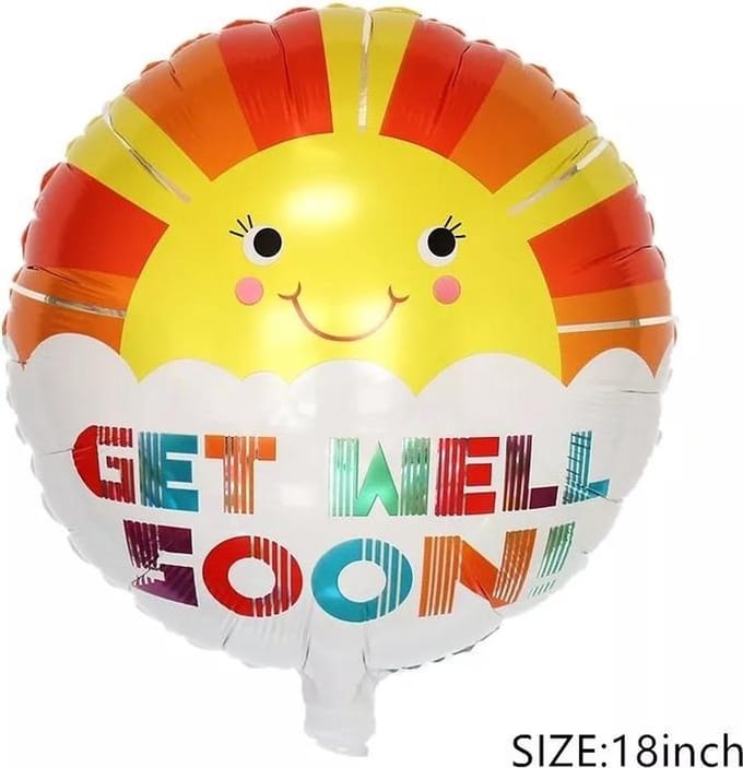 Folieballon - beterschap 'get well soon" - 43 cm - zon