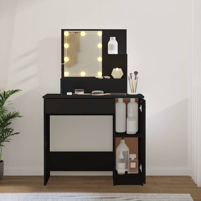 vidaXL - Kaptafel - met - LED-verlichting - 86,5x35x136 - cm - zwart
