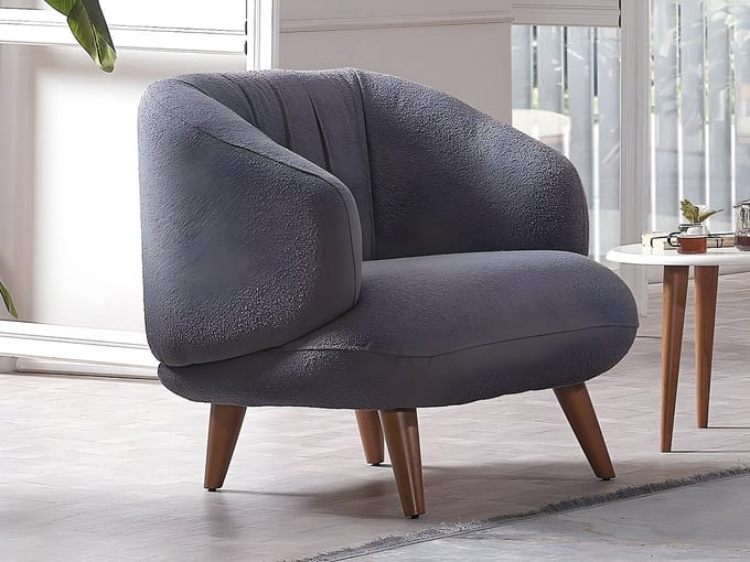 Vente-unique Fauteuil van bouclé stof - Antraciet - JANINA