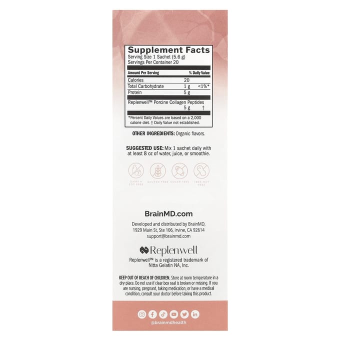 BrainMD, slim collageen, vanille-essentie, 20 sachets, 5,6 g per stuk