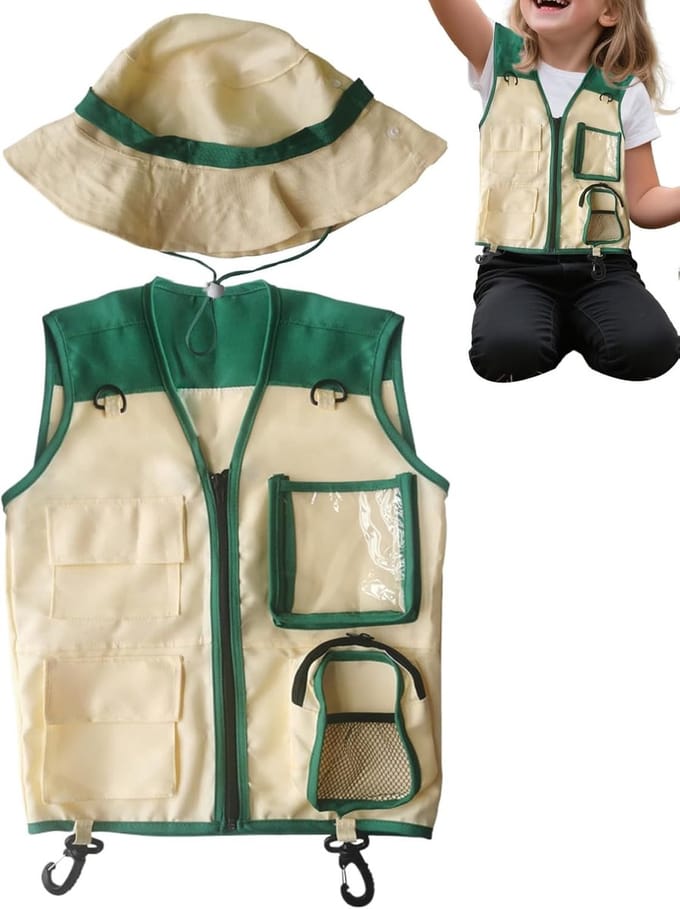 Kinderen Explorer Vest - Avontuur Set - Buiten Spelen - Inclusief Hoed - 48 cm Lengte - Groen