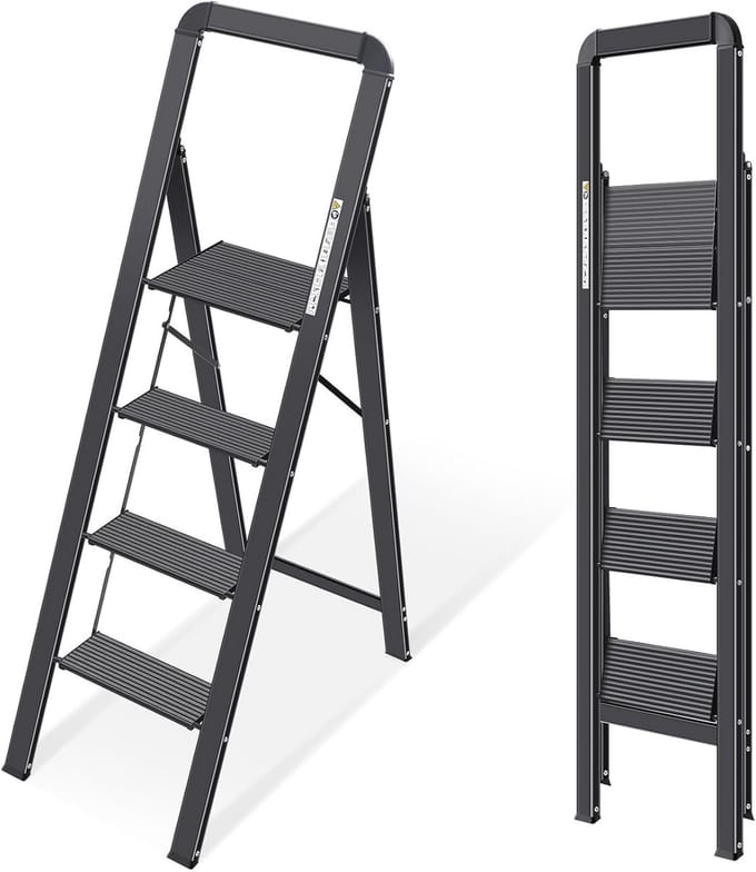 Huishoudtrap 4 Treden - Keukentrap - Inklapbaar - Antislip - Extra Stevig - Compact design