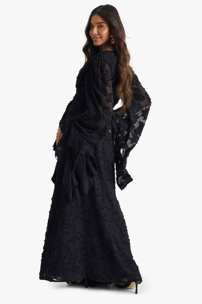 boohoo Dames Maxi-jurk met textuur, split en uitgesneden details | Zwart | Maat: 42