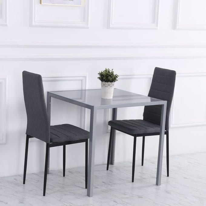 MODFU Eettafel - Vierkant - Voor 4 Personen - Modern - Staal En Glas - Grijs - 75 X 75 X 75 Cm