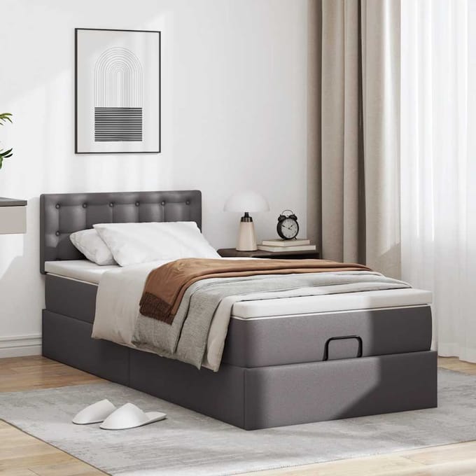 vidaXL - Ottomaanse - bed - met - matras - 80x200cm - kunstleer - grijs