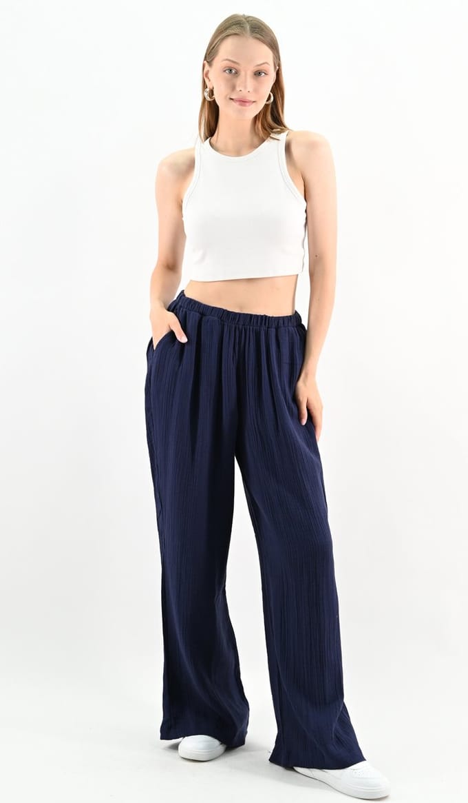 YesMooi - Linnenblend Wide-Leg Oversized Broek - Navy - S (36)
