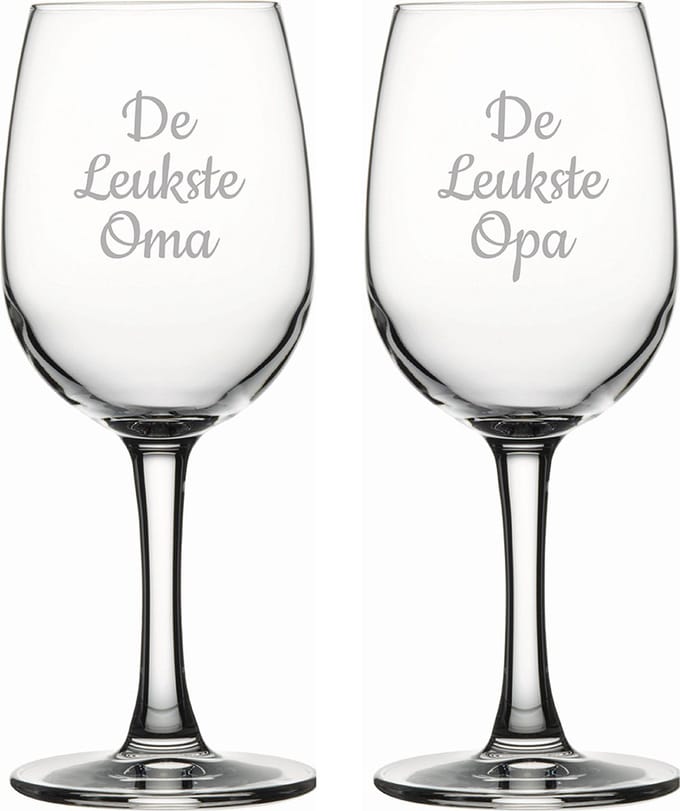 Gegraveerde witte wijnglas 26cl De Leukste Opa- De leukste Oma