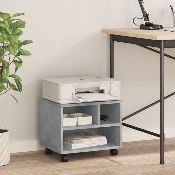 vidaXL - Printerkastje - met - wielen - 41x32x34,5 - cm - betongrijs