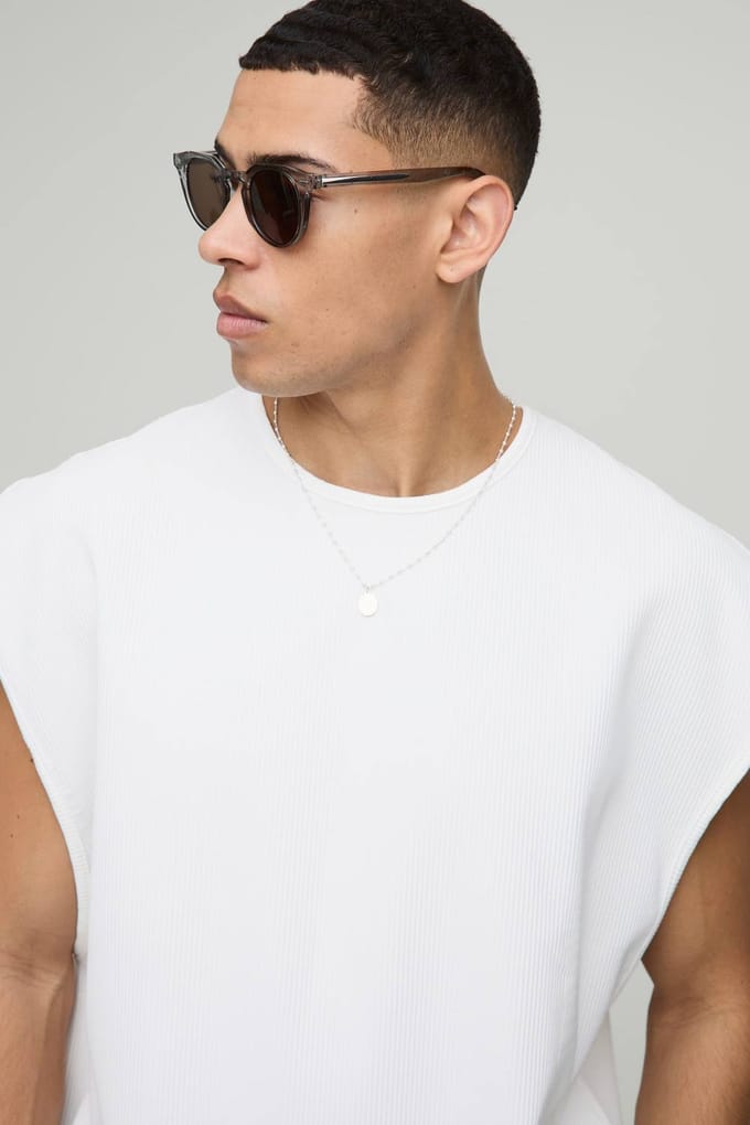 Oversized Boxy Gepleegde Tanktop met Cap Sleeve | White | Size Medium