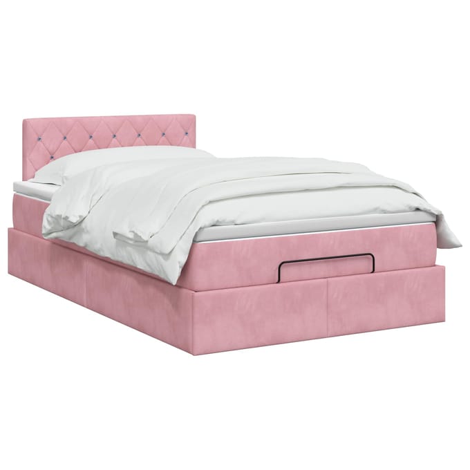 vidaXL - Ottoman - bed - met - matras - met - hoofdeinde - Roze - 120 - x - 200 - cm - Fluweel