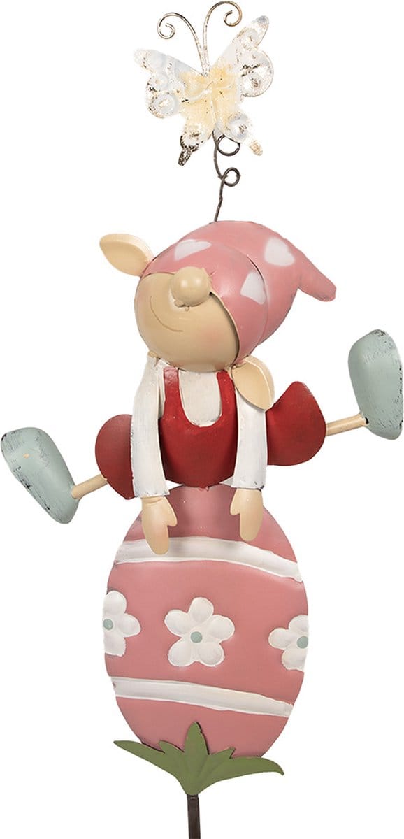 Clayre & Eef Tuinsteker Kabouter 24x7x84 cm Roze Metaal
