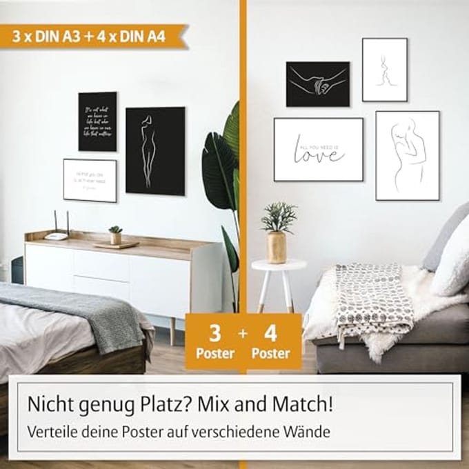 Premium Posterset met Lijnkunst - Set van 7 Afbeeldingen (3 A3 en 4 A4)