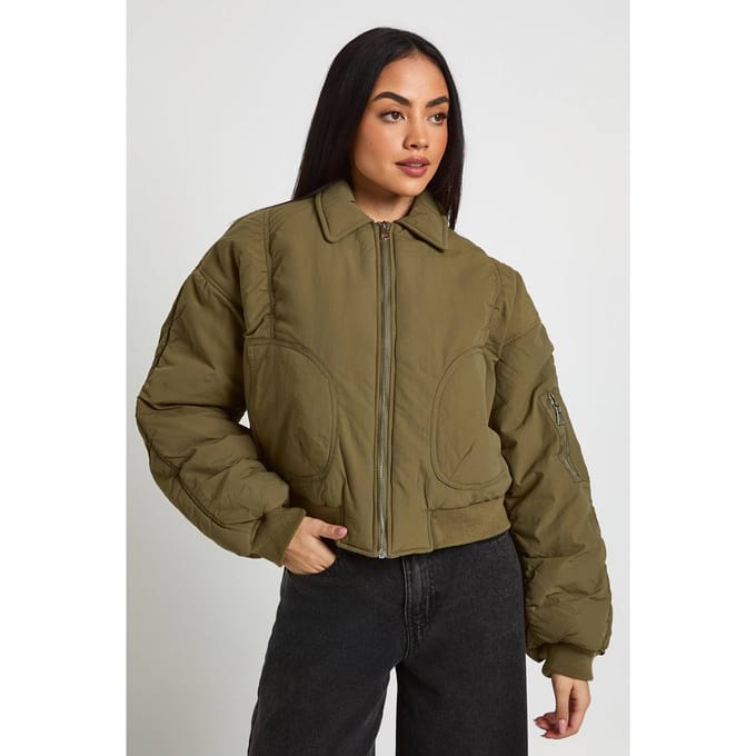 boohoo Dames Bomberjack met geplooide mouwen | Khaki | Maat: 16