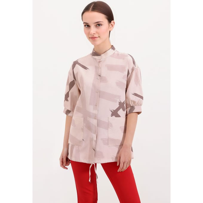 Abstracte Print Losse Fit Hemd met Pocket