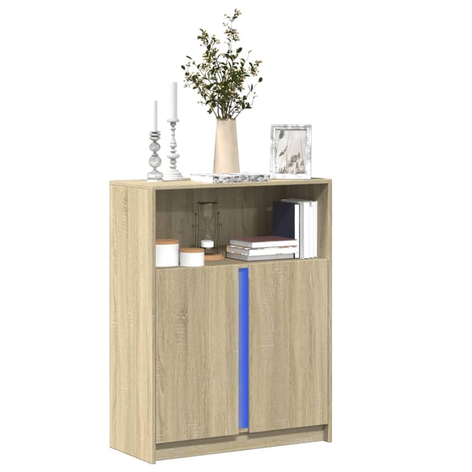 vidaXL - Dressoir - met - LED - 77x34x100 - cm - bewerkt - hout - sonoma - eikenkleurig