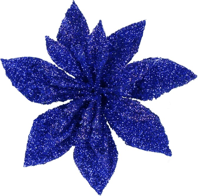 Springos Kunstbloem Met Clip- Poinsettiatak - Ster van Bethlehem - Blauw - Glitters