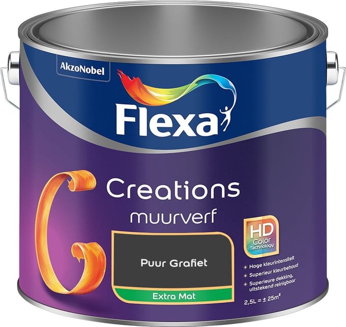 Flexa - Creations Muurverf Extra Mat - Puur Grafiet - Mengverf - 2,5 L