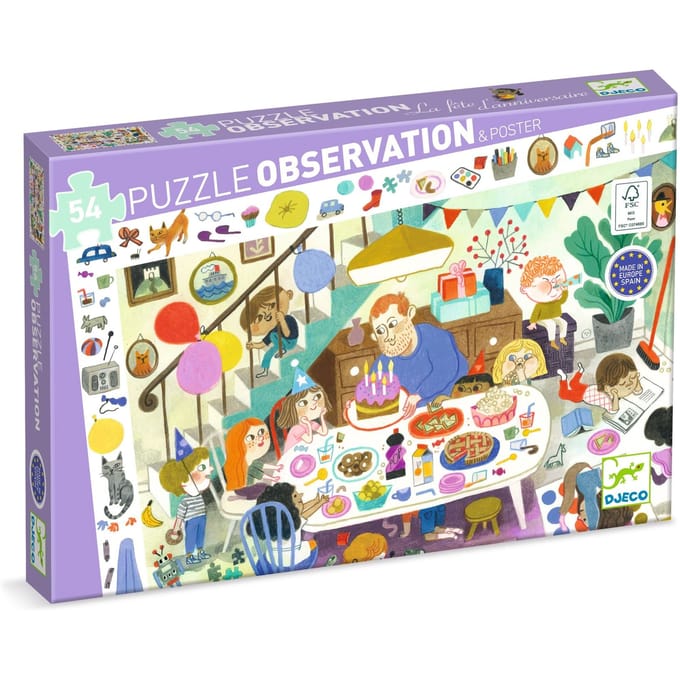 Djeco puzzel verjaardag - observatiepuzzel 54 stukjes kinderen.