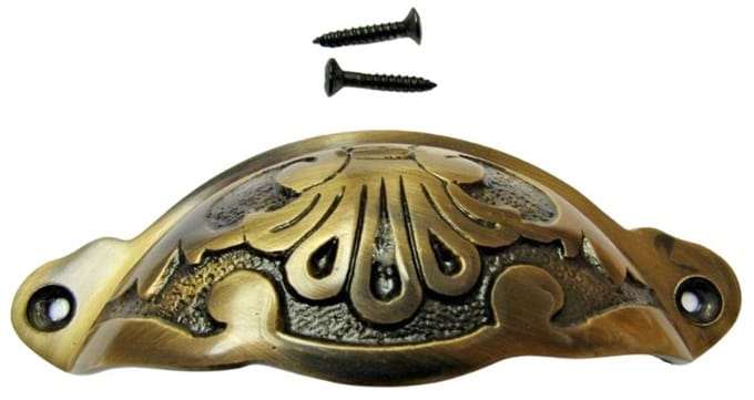 Floral Cup Pull Handle Antique Brass on Brass