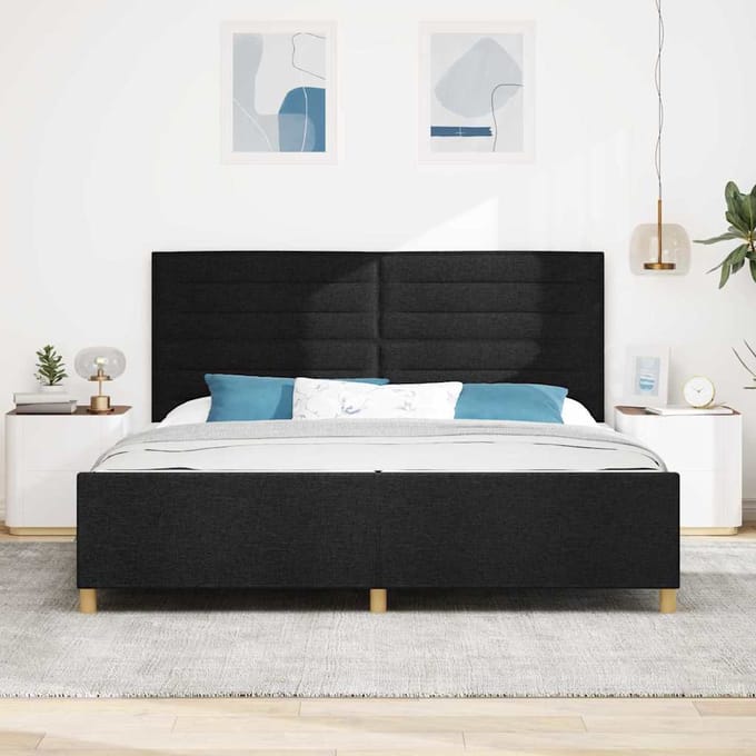 vidaXL - Bedframe - met - hoofdeinde - Zwart - 200 - x - 200 - cm - Stof