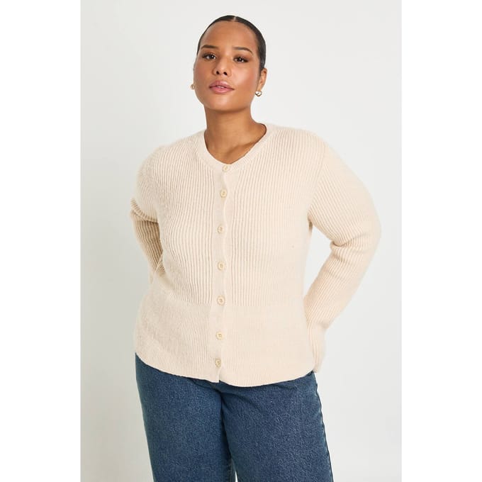 boohoo Dames Plus Getailleerde Button Down Zachte Cardigan | Stone | Maat: 28