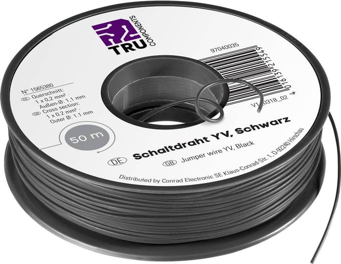 TRU COMPONENTS 1565380 Schakeldraad Yv 1 x 0.20 mm² Zwart 50 m