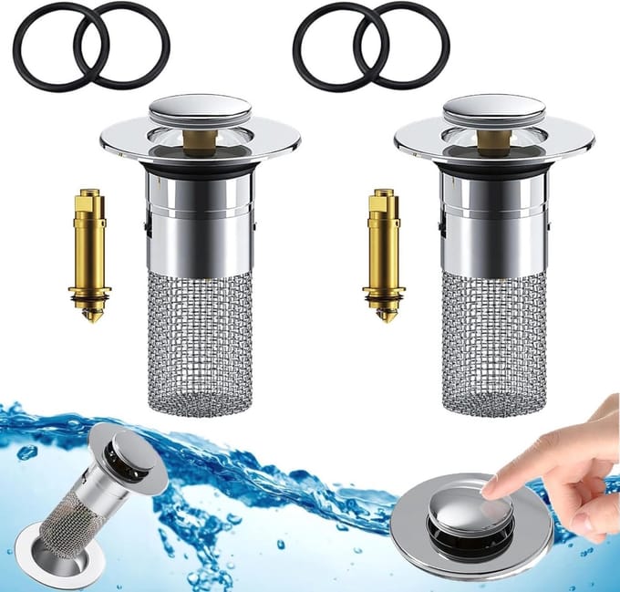 2-delige Wastafelstop universeel met haarvanger - Pop-up afvoerplug 34-40 mm