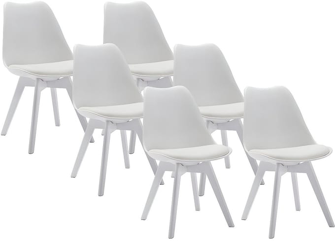 Vente-unique Set van 6 stoelen JODY - Polypropyleen en beukenhout - Wit