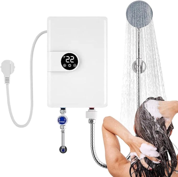 Waterverwarmer Douche - Tankloos Warmteapparaat - Direct Warm Water - Digitaal Temperatuur Display - 305 cm Breed - Wit