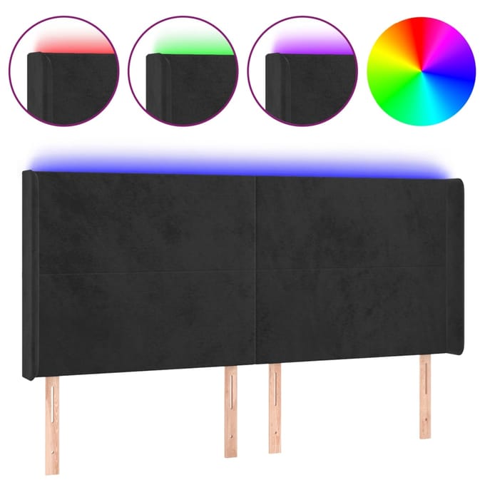 vidaXL - Hoofdbord - LED - 163x16x118/128 - cm - fluweel - zwart