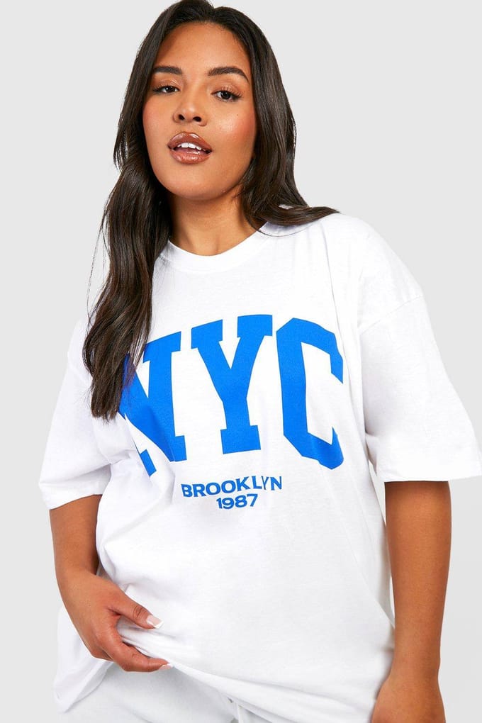 boohoo Dames Plus Nyc Oversized T-shirt | Wit | Maat: 44