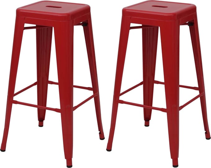 Set van 2 barkrukken MCW-A73, barkruk tegenkruk, metalen industrieel ontwerp stapelbaar ~ rood