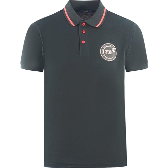 Cavalli Class Circular Snake Logo Black Polo Shirt