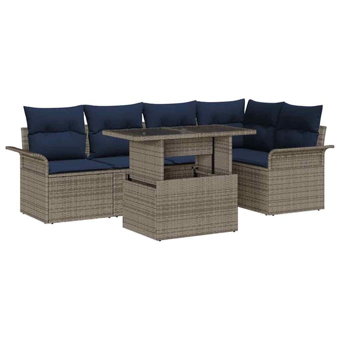 vidaXL Tuin Sofa Set 6 st Grijs Poly riet