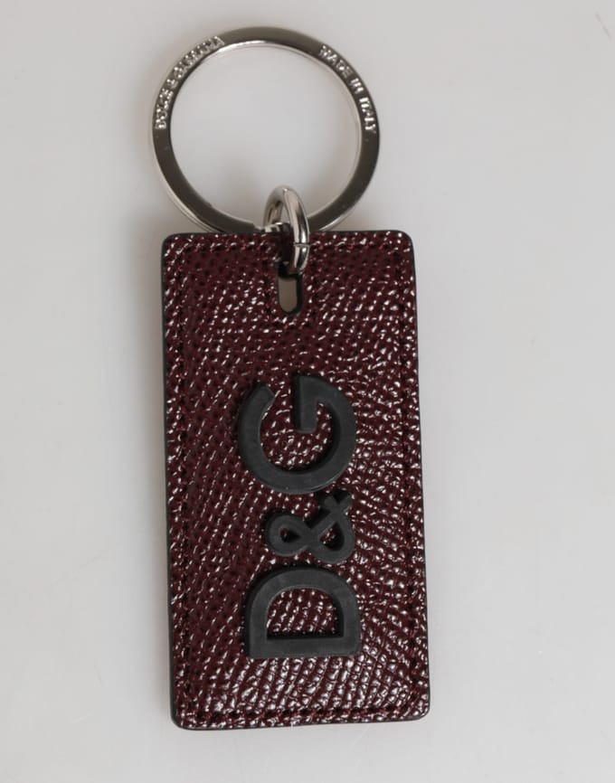 Dolce & Gabbana Donkerbruin Leren Logo Metaalring Heren Sleutelhanger Sleutelhanger