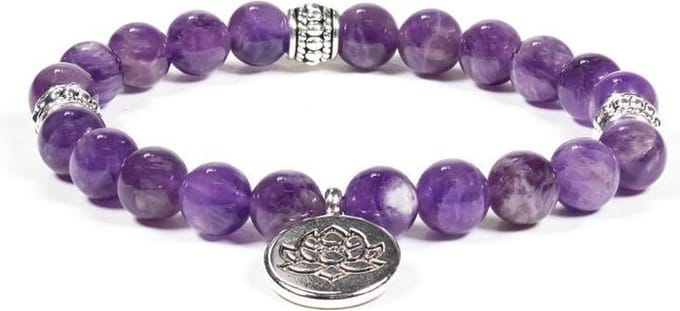 Mala Armband Amethist Elastisch met Lotus