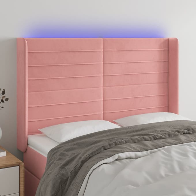vidaXL - Hoofdbord - LED - 147x16x118/128 - cm - fluweel - roze