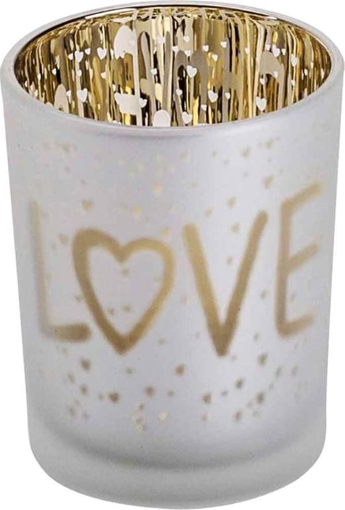 Cosy @ Home Theelichthouder Love Gold Wit D5,5xh7cm
