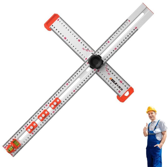 Multifunctionele Aluminium Meetlat 60cm met T-Balk en Boorinstelling