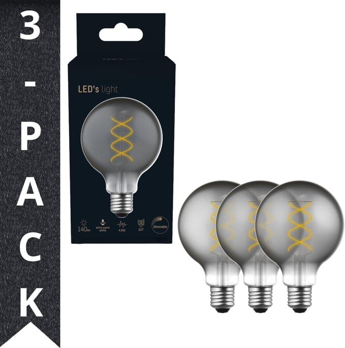 LED's Light LED Lampen Smokey E27 - Edison Vintage - Dimbaar licht - 3PACK Bol G95 - Lamp
