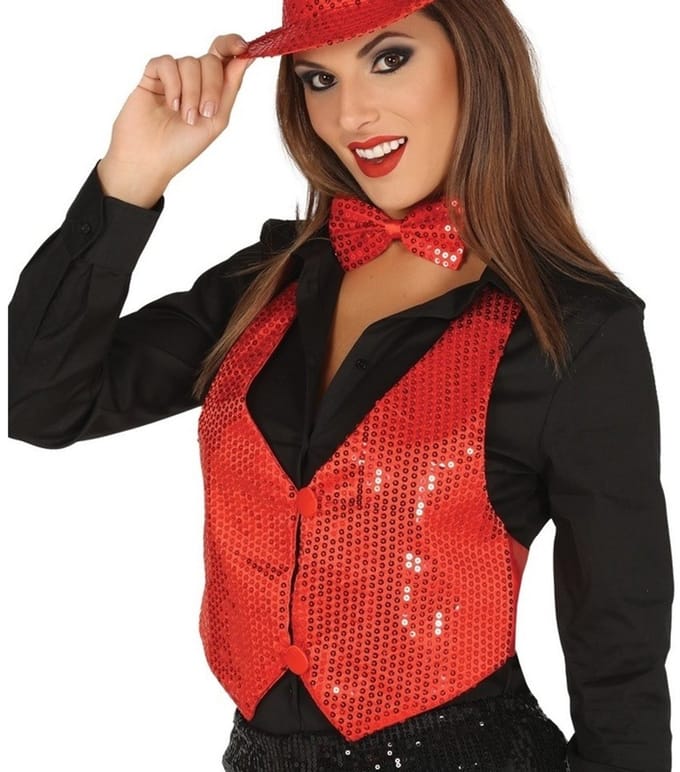 Rode verkleed gilet met pailletten voor dames