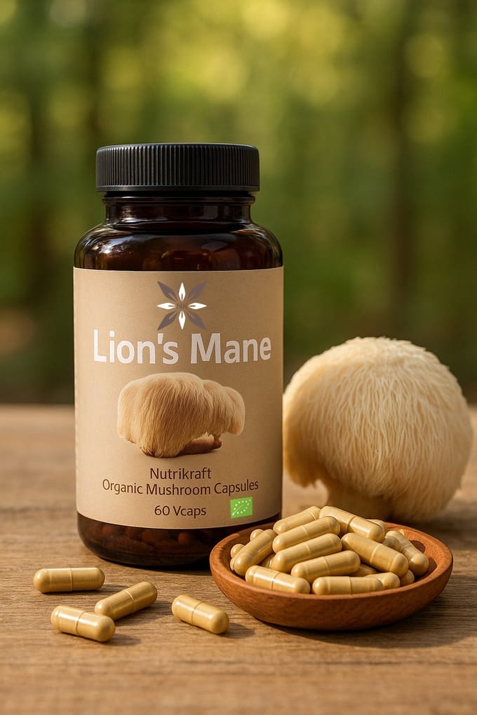 Nutrikraft - Lion's Mane Capsules Bio 450mg 60 Caps - Pot 60 Capsules - Nutrikraft