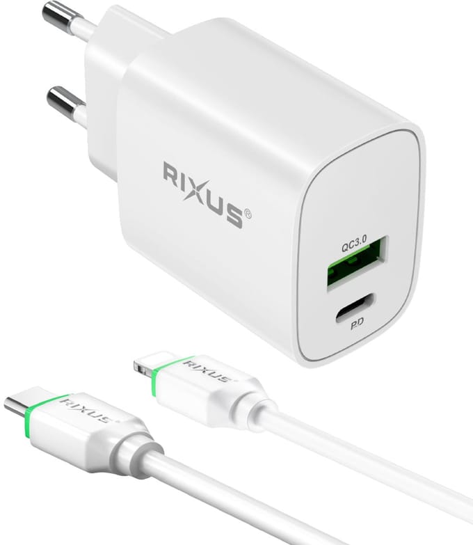 Rixus RX90L Adapter With USB-C To Lighting Cable 1m 20W White