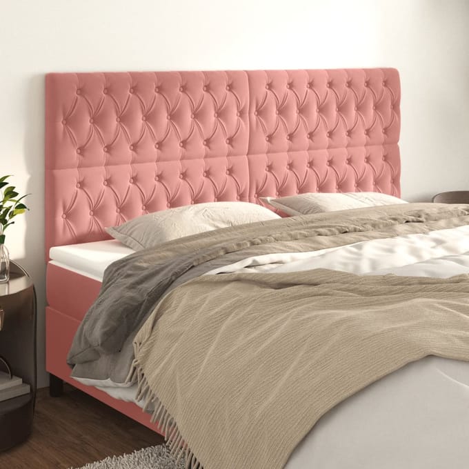 vidaXL - Hoofdbord - roze - 180x7x118/128 - cm - fluweel