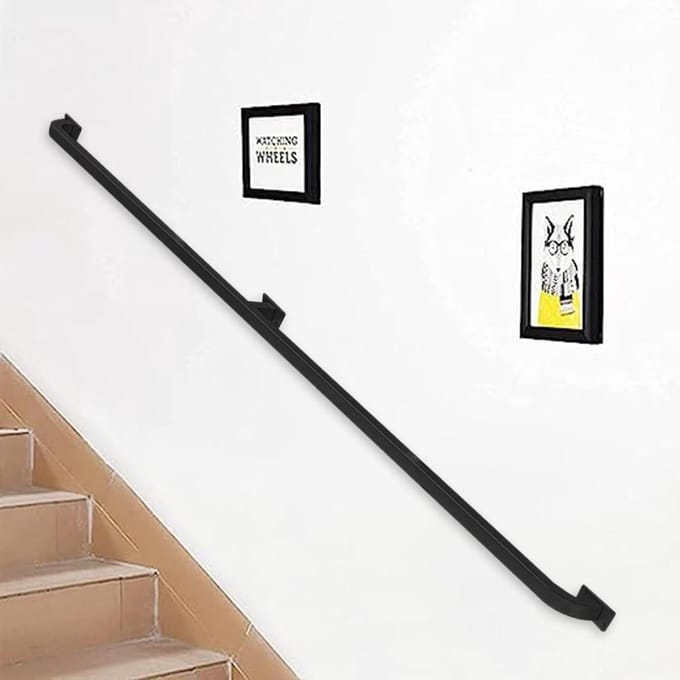 Trapleuning Set - Veiligheidshandgreep - Veilig Traplopen - Smeedijzer Constructie - Tot 600cm - Zwart