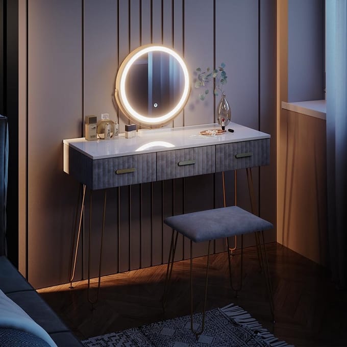 Kaptafel Set met Kruk en LED Verlichting - 100 cm