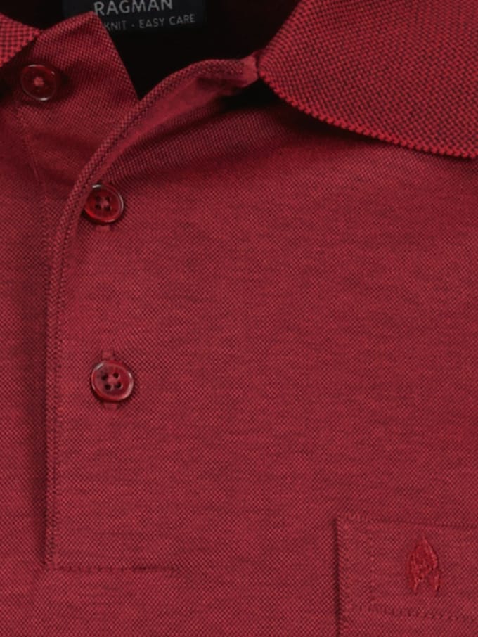 Ragman Softknit Polo Longsleeve Uni Breast Pocket Rood / male