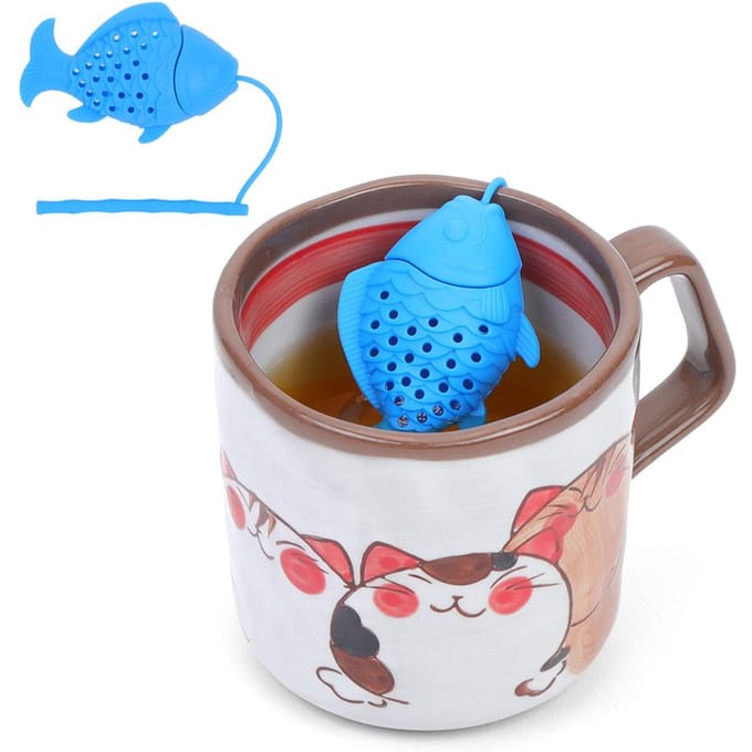 Schattige Siliconen Thee-ei Voedselkwaliteit Vorm van Vis Thee Filter Grappig Thee Zeefje blue