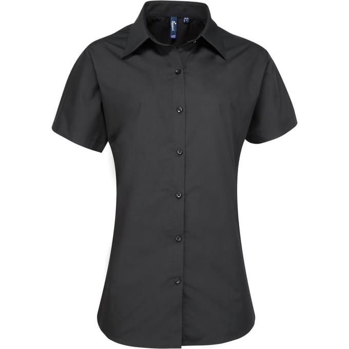 Premier Dames/dames Supreme Heavy Poplin Short Sleeve Work Shirt (Zwart)